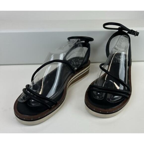 Vince Camuto Women's Lilo Wedge Sandal Bone Size 10 M Black Ankle Strap - Picture 3 of 9